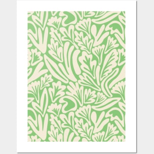 Abstract boho leaf and flower pattern in mint green Posters and Art